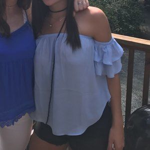 Forever 21 Light Blue Sleeve Chiffon Blouse (med)